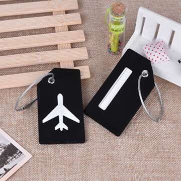 Silicone Travel Luggage Tags - 2 Pack Black ID Labels