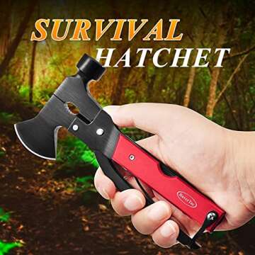 RoverTac 14-in-1 Multitool Camping Axe Hatchet – Essential Camping Gear with Knife, Hammer, Saw, Bottle Opener, Screwdriver – Multi Tool with Sheath – Gifts for Men, Dad, and Outdoor Adventures