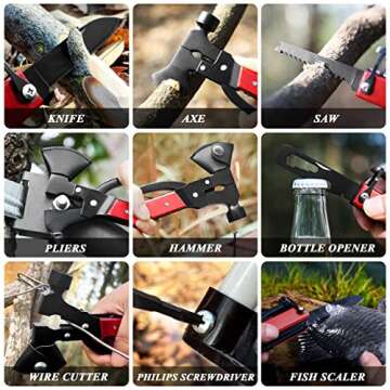 RoverTac 14-in-1 Multitool Camping Axe Hatchet – Essential Camping Gear with Knife, Hammer, Saw, Bottle Opener, Screwdriver – Multi Tool with Sheath – Gifts for Men, Dad, and Outdoor Adventures