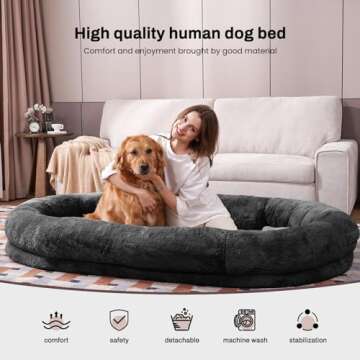 Giant Human Dog Bed for Adults - 72"x48"x10" with Blanket & Storage Pocket