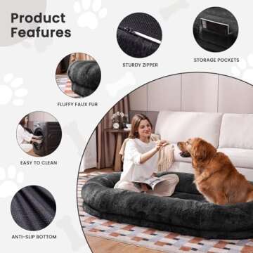 Giant Human Dog Bed with Blanket & Storage Pocket