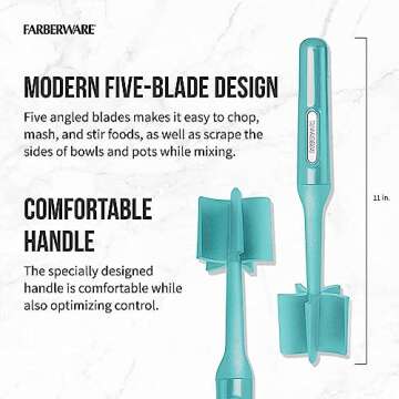 Farberware Heat Resistant Nylon Meat and Potato Masher Safe for Non-Stick Cookware, 10 inch, Aqua