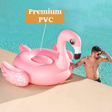 JOYIN Giant Flamingo Inflatable Pool Float - Pink Flamingo Fun Beach Floaties, Swimming Pool Party Lounge inflatable island, Large Blow Up Ride on Pool Raft Summer Birthday Decorations for Adults Kids