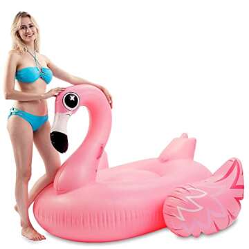 JOYIN Giant Flamingo Inflatable Pool Float - Pink Flamingo Fun Beach Floaties, Swimming Pool Party Lounge inflatable island, Large Blow Up Ride on Pool Raft Summer Birthday Decorations for Adults Kids