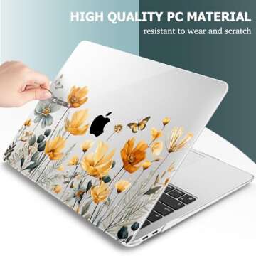 May Chen Compatible with MacBook Air 13 inch Case 2021, 2020 2019 2018 Release Model: M1 A2337 A2179 A1932, Plastic Hard Shell Case Cover for MacBook Air 13 inch with Retina Dispaly, Wildflowers S930