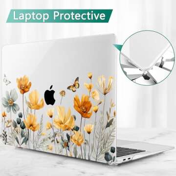 May Chen Compatible with MacBook Air 13 inch Case 2021, 2020 2019 2018 Release Model: M1 A2337 A2179 A1932, Plastic Hard Shell Case Cover for MacBook Air 13 inch with Retina Dispaly, Wildflowers S930