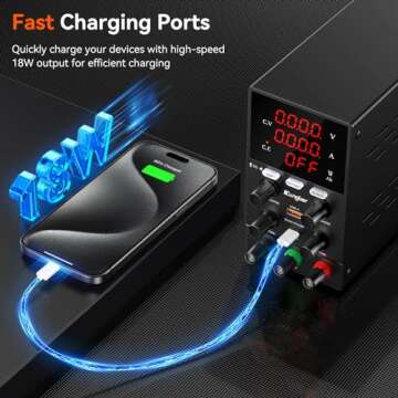 30V 10A Adjustable DC Power Supply with USB Charger