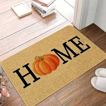 DAGAHE Hello Fall Home Door Mat, Seasonal Welcome Mat Autumn Harvest Pumpkin Floor Mats Fall Thanksgiving Doormat Kitchen Decor Low-Profile Entry Rug for Indoor Outdoor 17X29 Inch