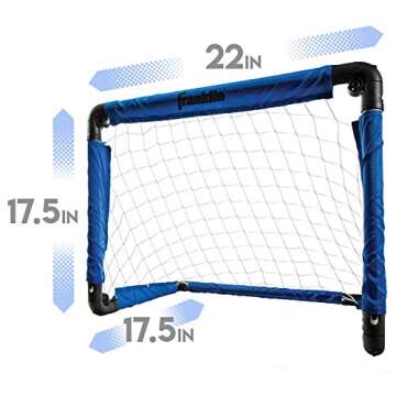 Franklin Sports Indoor Mini Goal Sports Set - 3 in 1 Kids Indoor Goal Set - Indoor Mini Floor Hockey, Knee Hockey, and Mini Soccer Set for Kids, Blue, 22 x 17.5-Inch