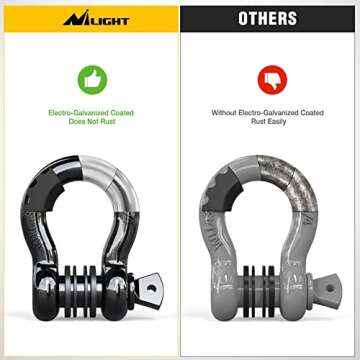 Nilight - 90052B 2 Pack 3/4" D-Ring Shackle 4.75 Ton (9500 Lbs) Capacity with 7/8" Pin Heavy Duty Off Road Recovery Shackle with Isolators & Washer Kit for Jeep Truck Vehicle , Black