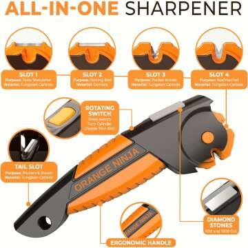 Orange Ninja All-in-1 Garden Tool & Knife Sharpener for Lawn Mower Blade,Scissors, Axe, Hatchet, Machete, Pruner, Hedge Shears by Sharp Pebble