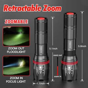 HAUSBELL A100 LED EDC Flashlights High Lumens,Bright, Zoomable, Waterproof, Powerful, Emergency Tactical LED Flashlights for Home and 5 Modes, Flashlight for Camping Gear、Hiking、Walking（2Pack）