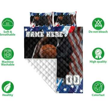 Custom Basketball American Flag Quilt Set