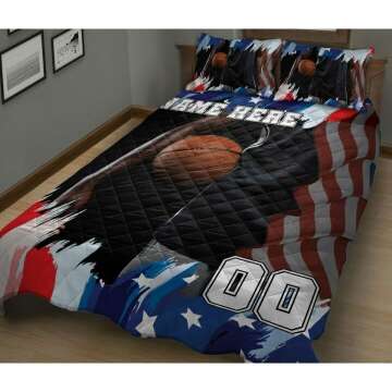 Custom Basketball American Flag Quilt Set