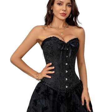 SZIVYSHI Corset Tops for Women, Bustier Shapewear Lingerie, Fashion Lace Waist Push Up Bodysuit Vest, Strapless Vintage Victorian Overbust Bodice for Night Out (Black,XS)