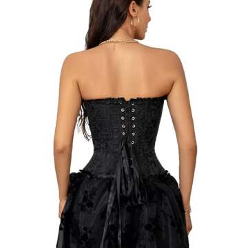 SZIVYSHI Corset Tops for Women, Bustier Shapewear Lingerie, Fashion Lace Waist Push Up Bodysuit Vest, Strapless Vintage Victorian Overbust Bodice for Night Out (Black,XS)