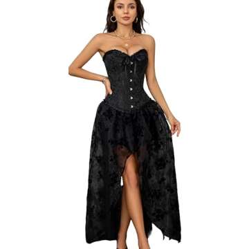 SZIVYSHI Corset Tops for Women, Bustier Shapewear Lingerie, Fashion Lace Waist Push Up Bodysuit Vest, Strapless Vintage Victorian Overbust Bodice for Night Out (Black,XS)