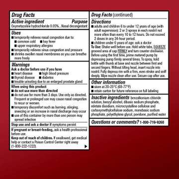 Amazon Basic Care No Drip Nasal Spray, 12 Hour Nasal Decongestant, Pump Mist, Oxymetazoline HCl, Cold and Allergy Nasal Spray, 1 fl oz (Pack of 1)