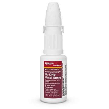 Amazon Basic Care No Drip Nasal Spray, 12 Hour Nasal Decongestant, Pump Mist, Oxymetazoline HCl, Cold and Allergy Nasal Spray, 1 fl oz (Pack of 1)