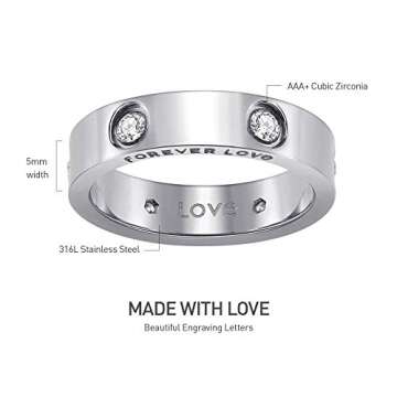 Nireus Promise Love Rings for Women, 18K Gold Plated Engagement Wedding Bands, Gift for Her, 5mm (Titanium Steel, 8)