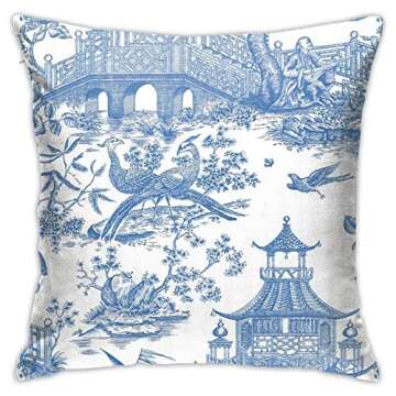 Antvinoler Chinoiserie Throw Pillow Covers Decorative Couch Pillow Cases Cotton Pillow Square Cushion Cover for Sofa, Couch, Bed and Car 18 X 18 Inches