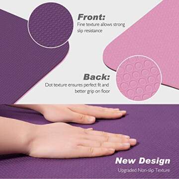 Yoga Mat, 1/4 inch Thick Yoga Mat Double-Sided Non Slip Eco Friendly Fitness Exercise Mat with Strap Professional TPE Yoga Mats for Women Men, Workout Mat for Yoga, Pilates and Floor Exercises