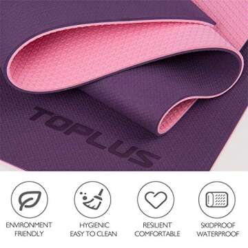 Yoga Mat, 1/4 inch Thick Yoga Mat Double-Sided Non Slip Eco Friendly Fitness Exercise Mat with Strap Professional TPE Yoga Mats for Women Men, Workout Mat for Yoga, Pilates and Floor Exercises