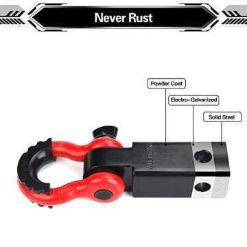 AUTOBOTS Shackle Hitch Receiver 2", 45,000 Lbs Break Strength Heavy Duty Receiver with 5/8" Screw Pin, 3/4" D Ring Shackles, Towing Accessories for Vehicle Recovery Off-Road, Red&Black