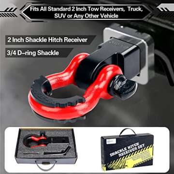 AUTOBOTS Shackle Hitch Receiver 2", 45,000 Lbs Break Strength Heavy Duty Receiver with 5/8" Screw Pin, 3/4" D Ring Shackles, Towing Accessories for Vehicle Recovery Off-Road, Red&Black