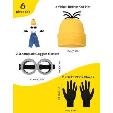 Hizhogqul 6PCS Yellow Halloween Costume Set with Hat, Goggles & Gloves