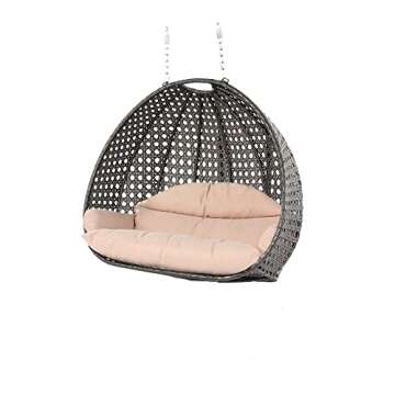 ISLAND GALE® ELEGANT DOUBLE SEAT WICKER SWING CHAIR. SUIT YOUR OWN HANGING CONVENIENCE. (Latte/Cream) This IS CHAIR and CUSHION ONLY. HANGING STAND IS NOT INCLUDED!Base and Poles are Not Included.