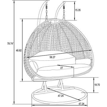 ISLAND GALE® ELEGANT DOUBLE SEAT WICKER SWING CHAIR. SUIT YOUR OWN HANGING CONVENIENCE. (Latte/Cream) This IS CHAIR and CUSHION ONLY. HANGING STAND IS NOT INCLUDED!Base and Poles are Not Included.