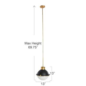 Robert Stevenson Lighting Cameron - 2-Tone Metal and Frosted Glass Ceiling Light, Matte Black and Natural Brass