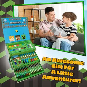 Minecraft Art Set for Kids, Coloring and Drawing Kit with over 40 Art Supplies, Ideal for Arts & Crafts Time, Safe and Premium Drawing Supplies, Awesome Kids Gifts for All Occasions