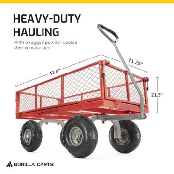 Gorilla Carts Heavy Duty Steel Utility Cart, Yard and Garden Wagon, 800 Lb, Red