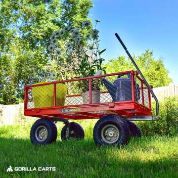 Gorilla Carts Heavy Duty Steel Utility Cart, Yard and Garden Wagon, 800 Lb, Red