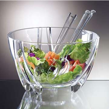 Prodyne Acrylic Salad Bowl with Servers, Clear,6 quarts