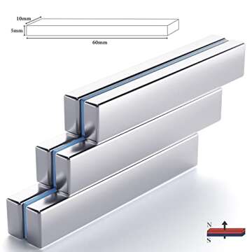 FINDMAG Neodymium Bar Magnets Strong Magnets Rare Earth Magnets with Double-Sided Adhesive - 60x10x5mm, Pack of 6