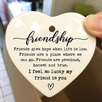 Friendship Ceramic Heart Gift, Sister Inspirational Gift, Friendship Present, Send Love, Best Friend Keepsake, For Women, Christmas Gift (I Feel So Lucky)