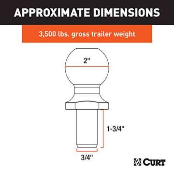 CURT 40003 Chrome Trailer Hitch Ball, 3,500 lbs, 2-Inch Diameter, 3/4 x 1-3/4-Inch Shank , Universal Fit