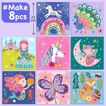 EZCRA Easy Arts and Crafts for Kids - Fun Gem Sticker Kit - 8 Unicorn Princess Themes, 990+ Stickers - Gem Art for Kids - Diamond Art Kits for Kids - Toys for Boys and Girls Age 3,4,5,6,7,8