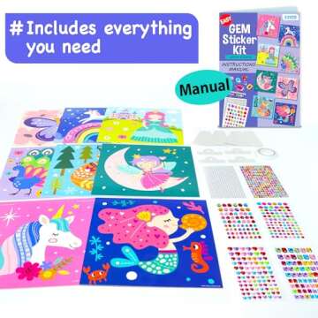 EZCRA Easy Arts and Crafts for Kids - Fun Gem Sticker Kit - 8 Unicorn Princess Themes, 990+ Stickers - Gem Art for Kids - Diamond Art Kits for Kids - Toys for Boys and Girls Age 3,4,5,6,7,8