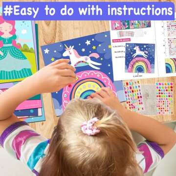 EZCRA Easy Arts and Crafts for Kids - Fun Gem Sticker Kit - 8 Unicorn Princess Themes, 990+ Stickers - Gem Art for Kids - Diamond Art Kits for Kids - Toys for Boys and Girls Age 3,4,5,6,7,8