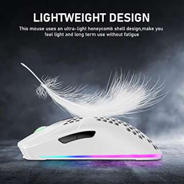 XINMENG Wireless Gaming Mouse Lightweight Honeycomb Design 3200 DPI Rechargeable Gaming Mouse with 16 Rainbow Backlit, USB Receiver,Compatible with PC Gamers and Xbox and PS4 Users