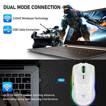 XINMENG Wireless Gaming Mouse Lightweight Honeycomb Design 3200 DPI Rechargeable Gaming Mouse with 16 Rainbow Backlit, USB Receiver,Compatible with PC Gamers and Xbox and PS4 Users