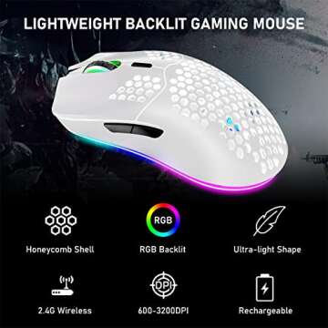 XINMENG Wireless Gaming Mouse Lightweight Honeycomb Design 3200 DPI Rechargeable Gaming Mouse with 16 Rainbow Backlit, USB Receiver,Compatible with PC Gamers and Xbox and PS4 Users