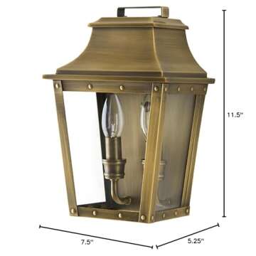 Acclaim Lighting 8423AB | Vintage Solid Brass Two Light Dimmable Wall Mounted Outdoor Wet Rated Lantern with Clear Glass | Hand Crafted Classic Colonial America Design (Aged Brass - Style Five)