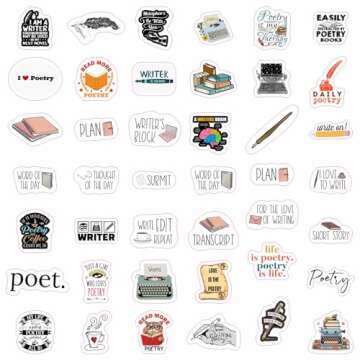 Writing & Poetry Stickers for Water Bottle and Laptop - Literary Party Favors & Decorations, Waterproof Vinyl Creative Decals, Writing and Poetry Stickers Laptop Decals