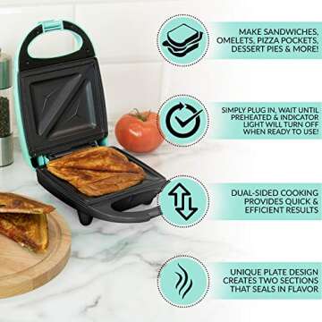 Nostalgia MyMini Personal Sandwich Maker, Nonstick Panini Press, Pizza Pockets, Quesadillas, Mint Green