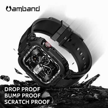 amBand Bands Compatible with Apple Watch 9/8/7/SE (2nd)/SE/6/5/4 45mm/44mm Case for Men, M1 Sport Series Rugged Case Protective Cover for iWatch SE2/6/SE/5/4/3 42/44/45mm Men Black